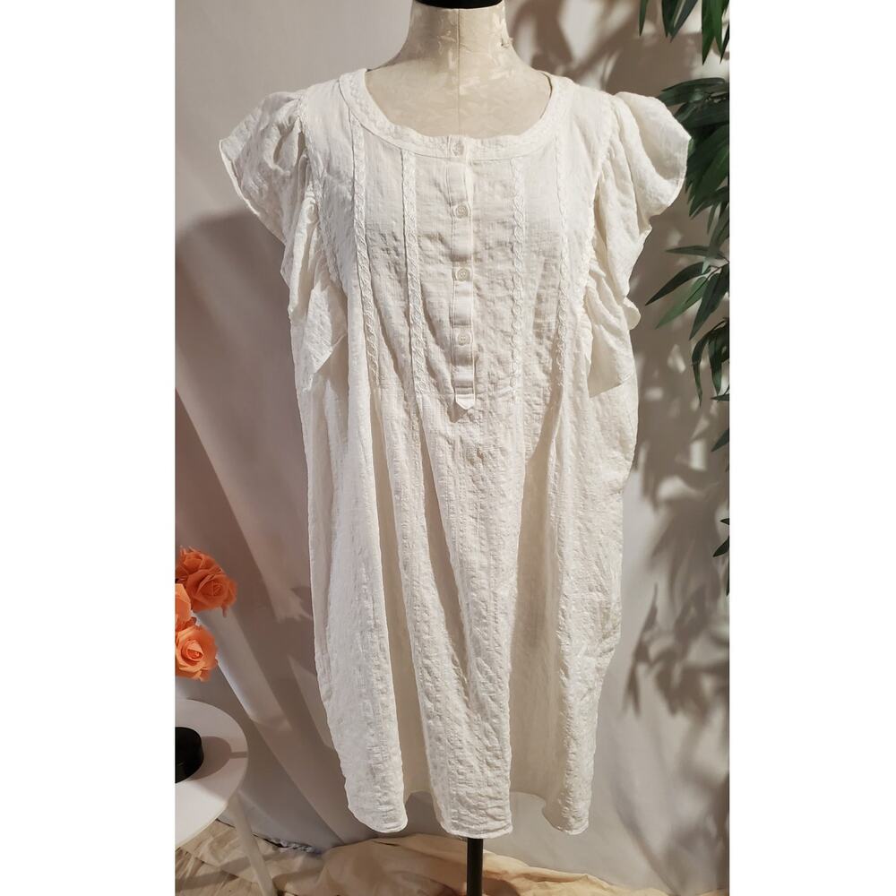 Max Studio Popover Lightweight Cotton Blend Dress Plus Size 1X Prairie Cottage